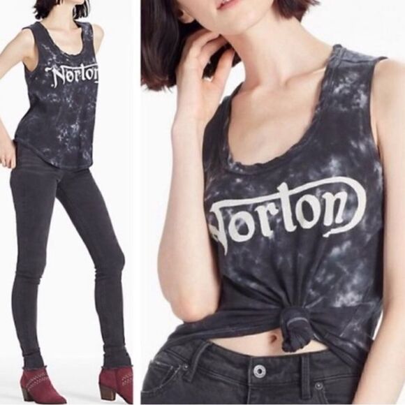 Lucky Brand Tops - Lucky Brand Norton Motorcycle Tank bleach wash w/lace detail medium